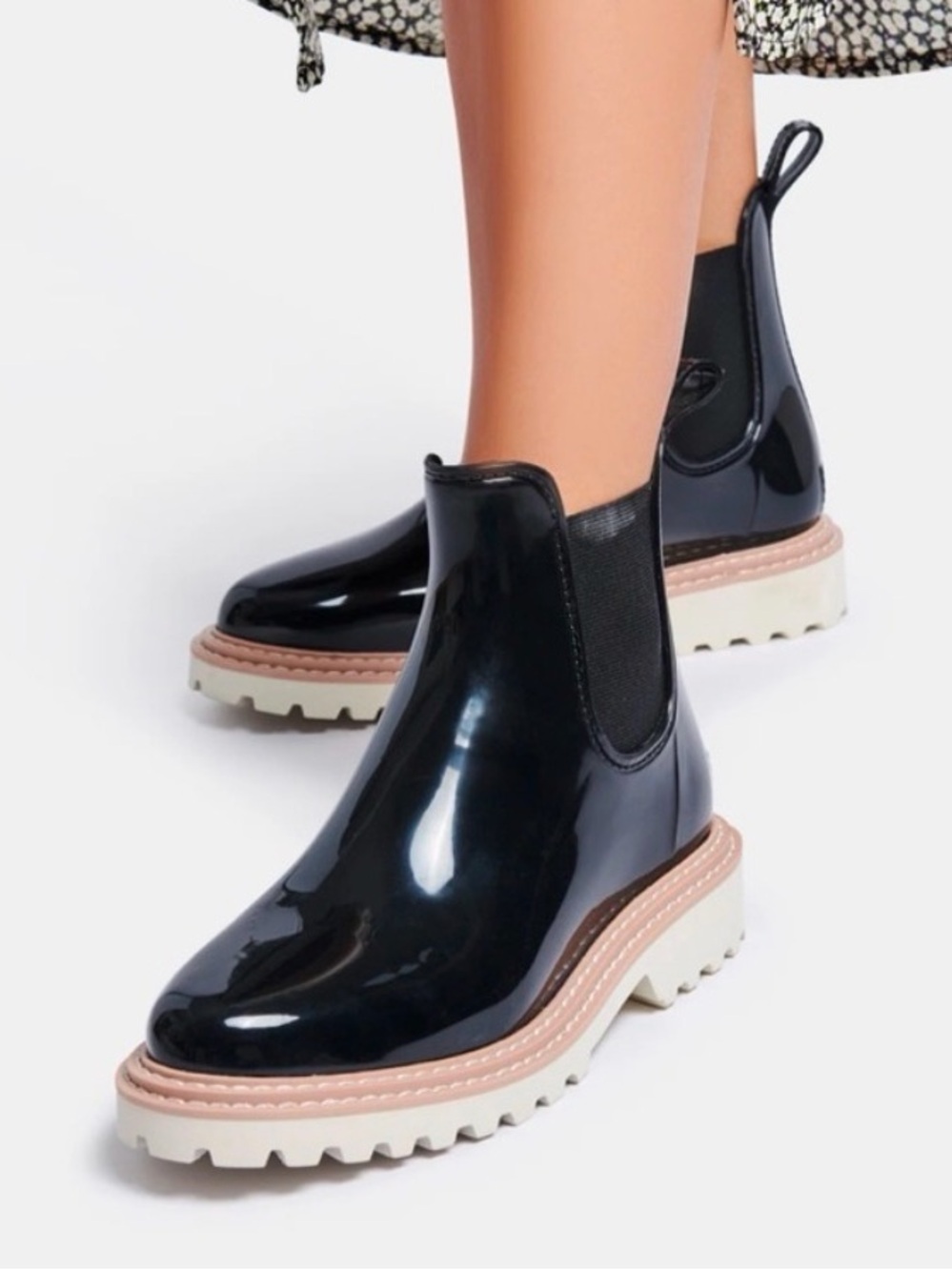 Dolce Vita Stormy Black Patent Chelsea Rain and Water Resistant Boot